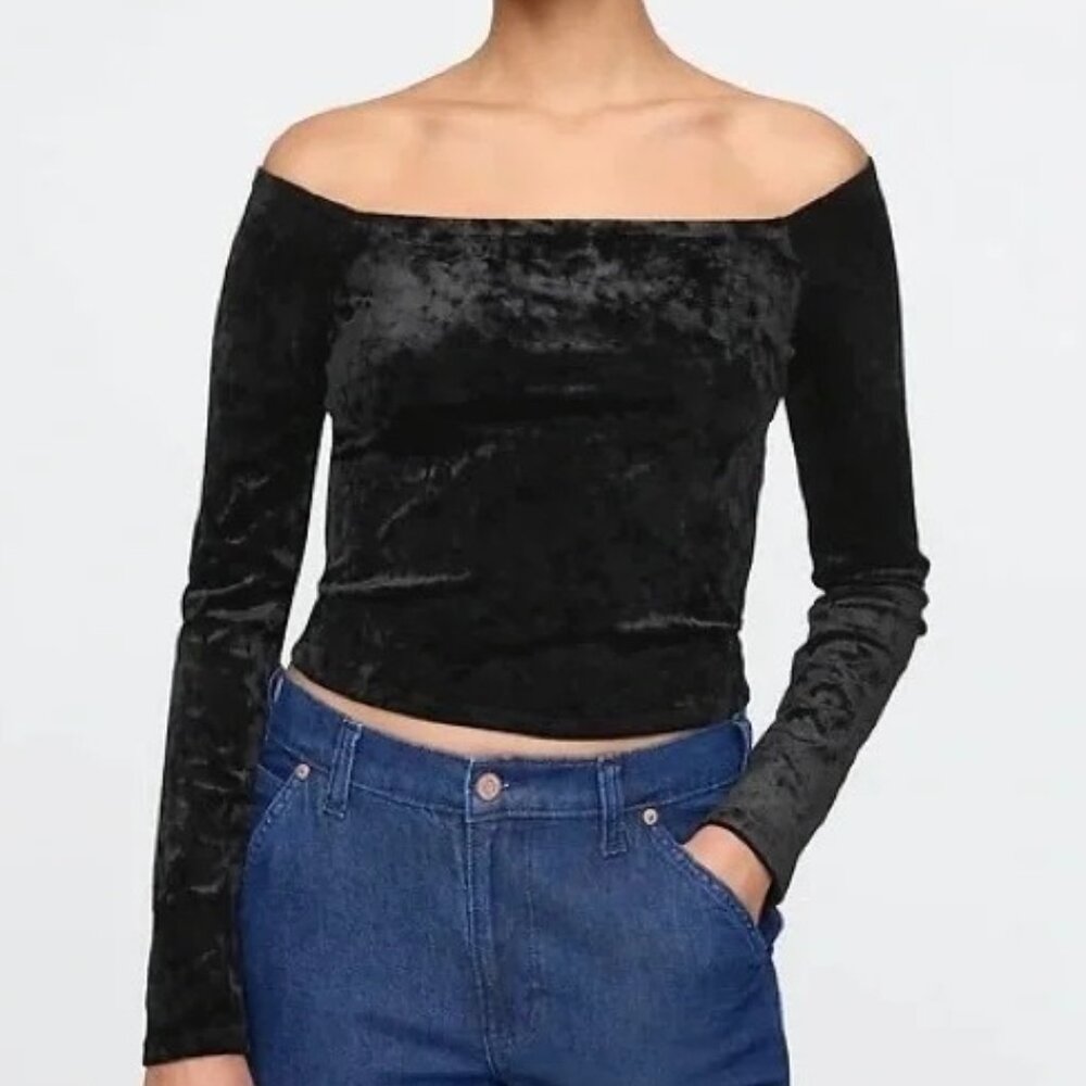 GAP Black Velvet Cropped Off-Shoulder Top NWT